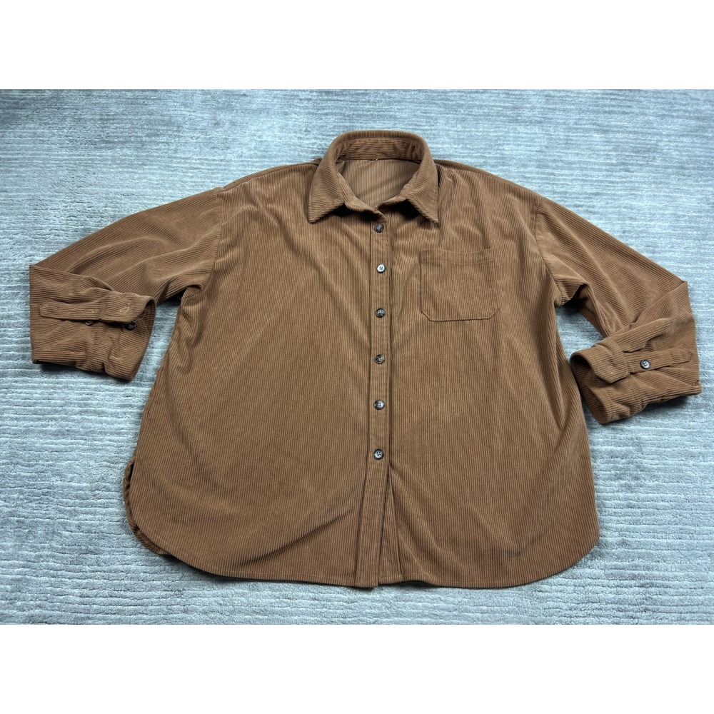 Unbranded Corduroy Shirt Women XL Brown Button Front Ribbed Casual Shacket